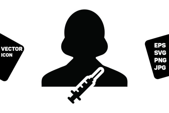 Syringe Icon Vector with Vaccine Female: A Modern Graphic for Medical Content
