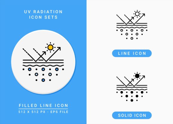 UV Radiation Icons Set: A Modern Graphic Design Asset for Local Business Branding